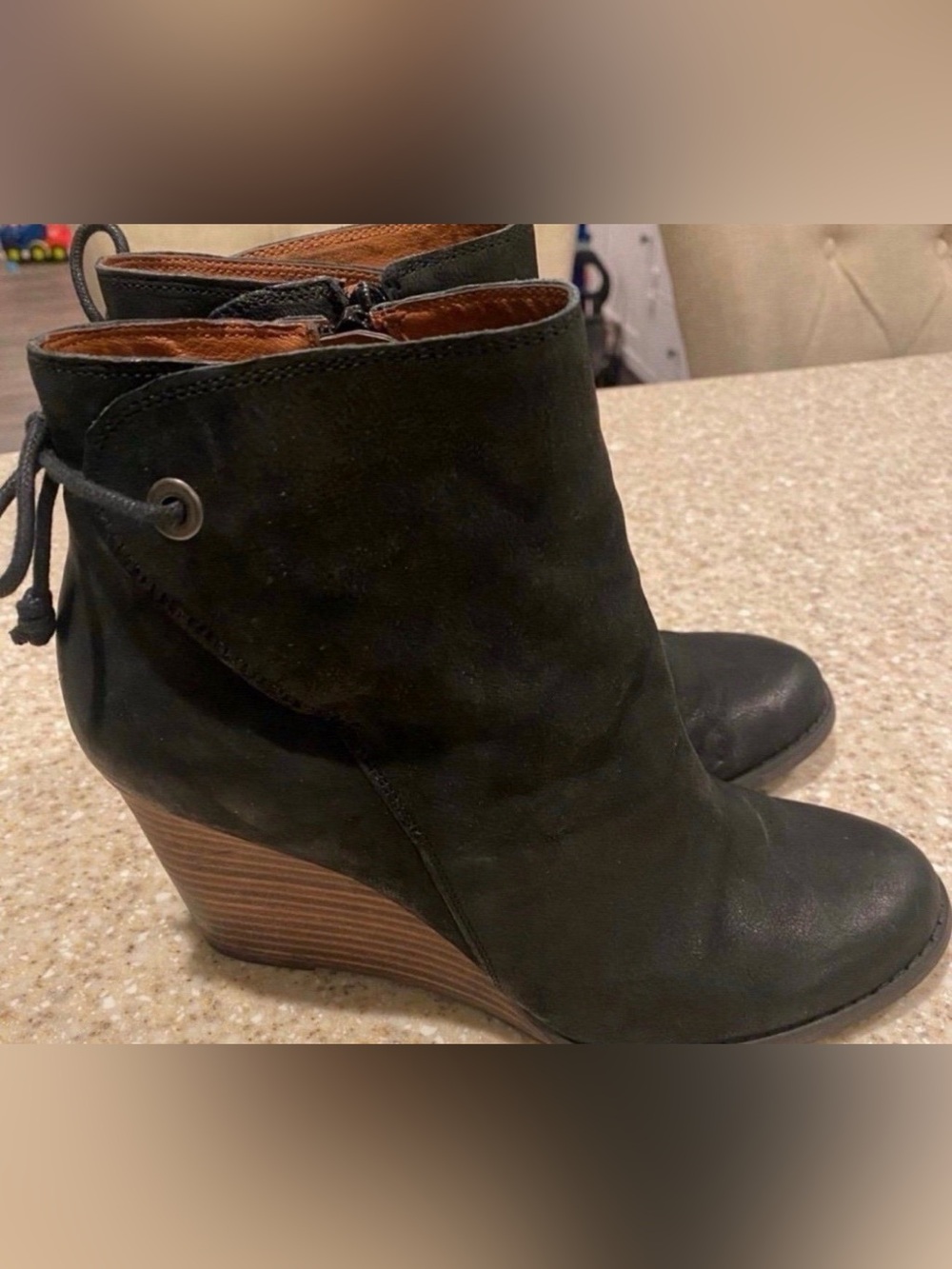 Women's Lucky Brand Black Suede Wedge Ankle Boots (Size 8.5)